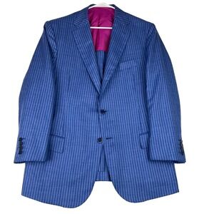 Stefano Ricci 44R (EU 54) Blue Pinstripe Wool Silk Cashmere Linen Blazer Italy